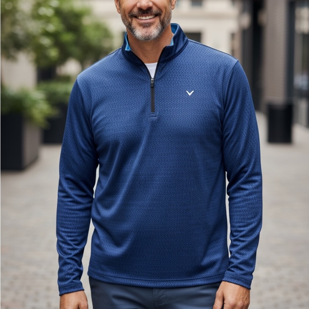 Callaway Men's Long-Sleeve Quarter-Zip Golf Pullover in Navy Blue